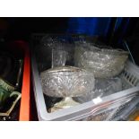 One box of glassware and two boxes of sundry to include pottery, boxes porcelain doll, etc