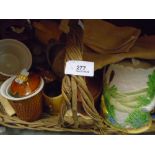 Two baskets of honey pots and Bee related items
