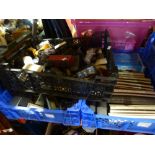 Seven crates of train engines, carriages including Hornby, Triang examples