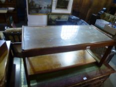 Mid century teak rectangular coffee table, with glass top and undertier