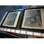 Seven framed and glazed prints depicting village horse scenes and London buildings