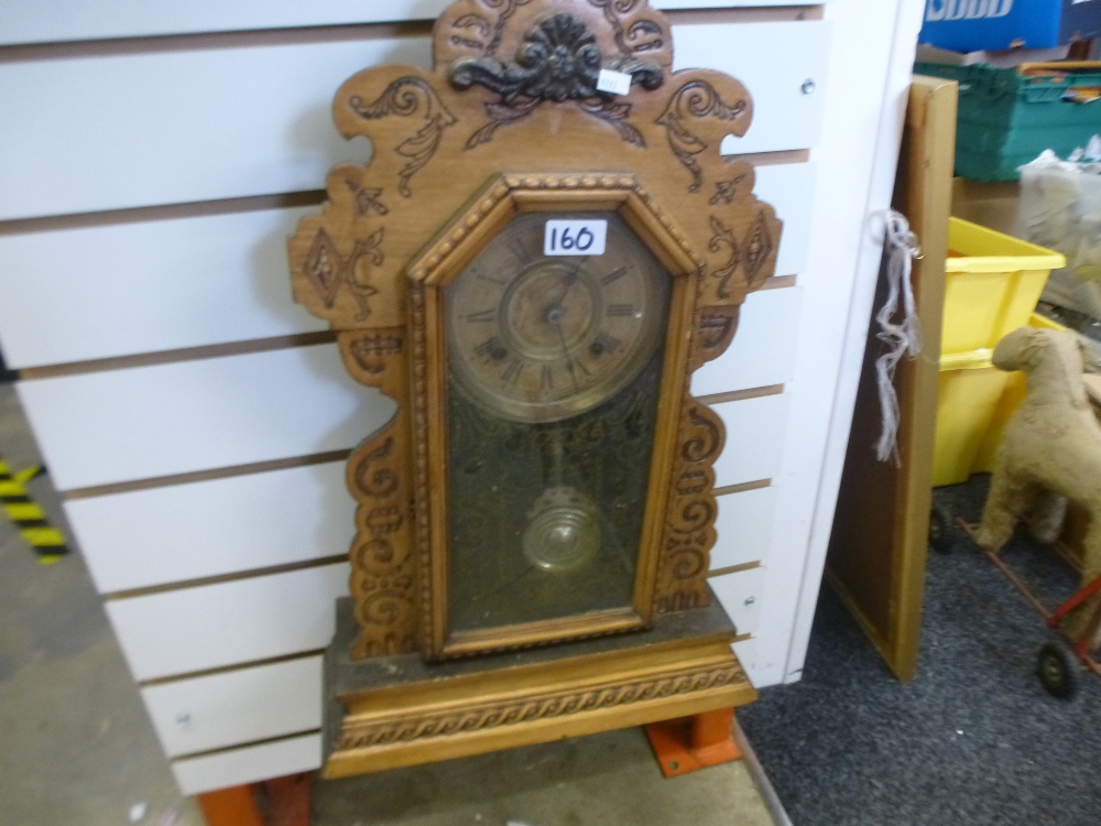 Two mirrors, one painted Grecian style and another gilded one and a wooden carved clock marked - Image 2 of 3