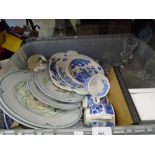 A tub of mixed china, glass and sundries to include blue and white Coalport, etc