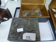 Two oriental wood lined boxes, one containing coins