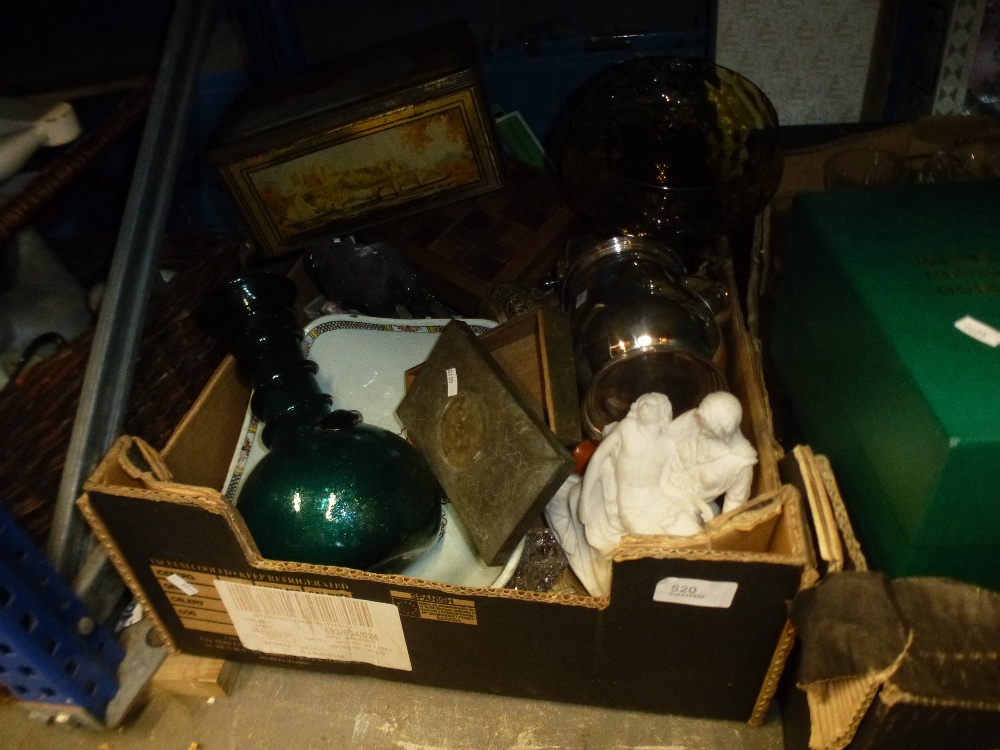 A box of cut glass and etched glasses, along with two boxes of mixed items to include silver - Image 3 of 3