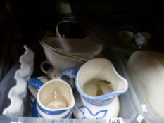 Seven boxes of china, glass and sundries to include, Cornishware, Style, jugs, bowls, 70s storage