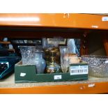 A box of mixed glassware, ceramics to include cloisonne vases and cut glass bowls