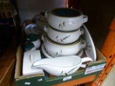 A box of Denbyware, green wheat pattern