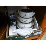 A box of Denbyware, green wheat pattern