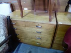 Pair teak chest of 2 short over 3 long drawers