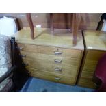 Pair teak chest of 2 short over 3 long drawers