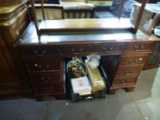 Vintage mahogany pedestal desk, with tooled leather above 9 drawers