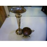 A two handled porringer on three feet hallmarked Sheffield 1902 Levesley Brothers, along with a