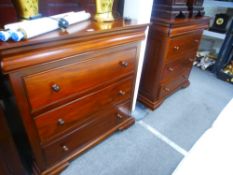 A pair of modern mahogany style chest of drawers, 104 cms