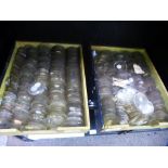 Two trays of assorted pocket watch glasses