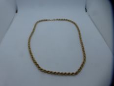 9ct yellow gold rope twist necklace, marked 375, approx 45cm, weight approx 11g