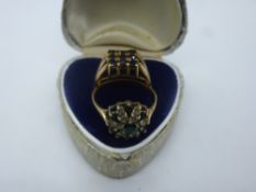 9ct dress ring with 9 sapphires, toy emerald and clear stone example, marked 375, weight approx 5.2g