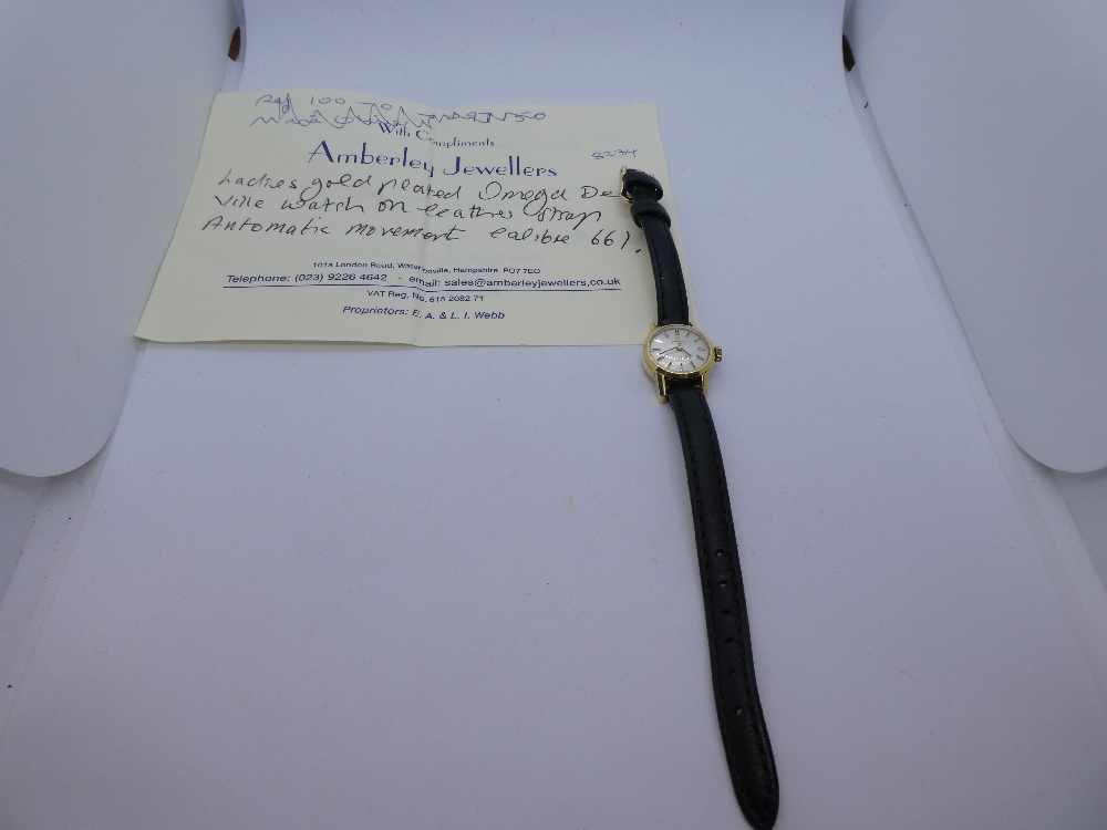 Vintage ladies 'Omega' wristwatch 'Deville' model, on black leather strap, AF
