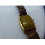 Vintage gents 'ROLEX' 9ct yellow gold cased wristwatch, on brown leather strap