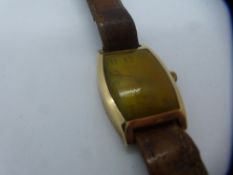 Vintage gents 'ROLEX' 9ct yellow gold cased wristwatch, on brown leather strap