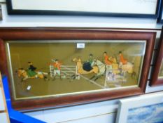 Two snaffles style coloured prints of hunting scenes, 69 x 26 cms