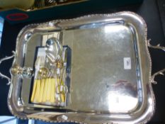 A similar plated rectangular tray and sundry