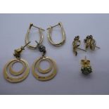 Three pairs of 9ct yellow gold earrings, marked 375, and an 18ct yellow gold example, gross weight