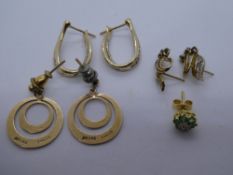 Three pairs of 9ct yellow gold earrings, marked 375, and an 18ct yellow gold example, gross weight