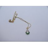 Modern 9ct yellow gold necklace, hung with pendant, inset with emerald and diamonds, marked 375, 3.