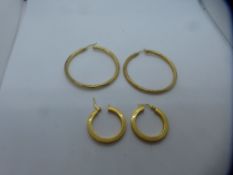 Two pairs of 9ct yellow gold hoop earrings, both marked 375, weight approx 6g