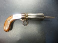 J R Cooper patent six shot percussion pepperbox revolver with dagger