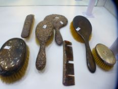 A quantity of silver backed brushes, comb and hand mirror with slight ware to hallmarks AF