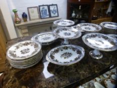 A late Victorian dessert service comprising four comports, oval dishes and twelve plates