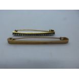 9ct yellow gold bar brooch, marked 9ct, together with an unmarked bar brooch, set with seed