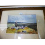 A watercolour of four girls viewing landscape, monogramed B.F., possibly Birket Foster, 32 x 21 cms,