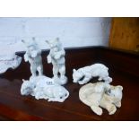 Four Wallendorfer animals and a Royal Copenhagen polar bear