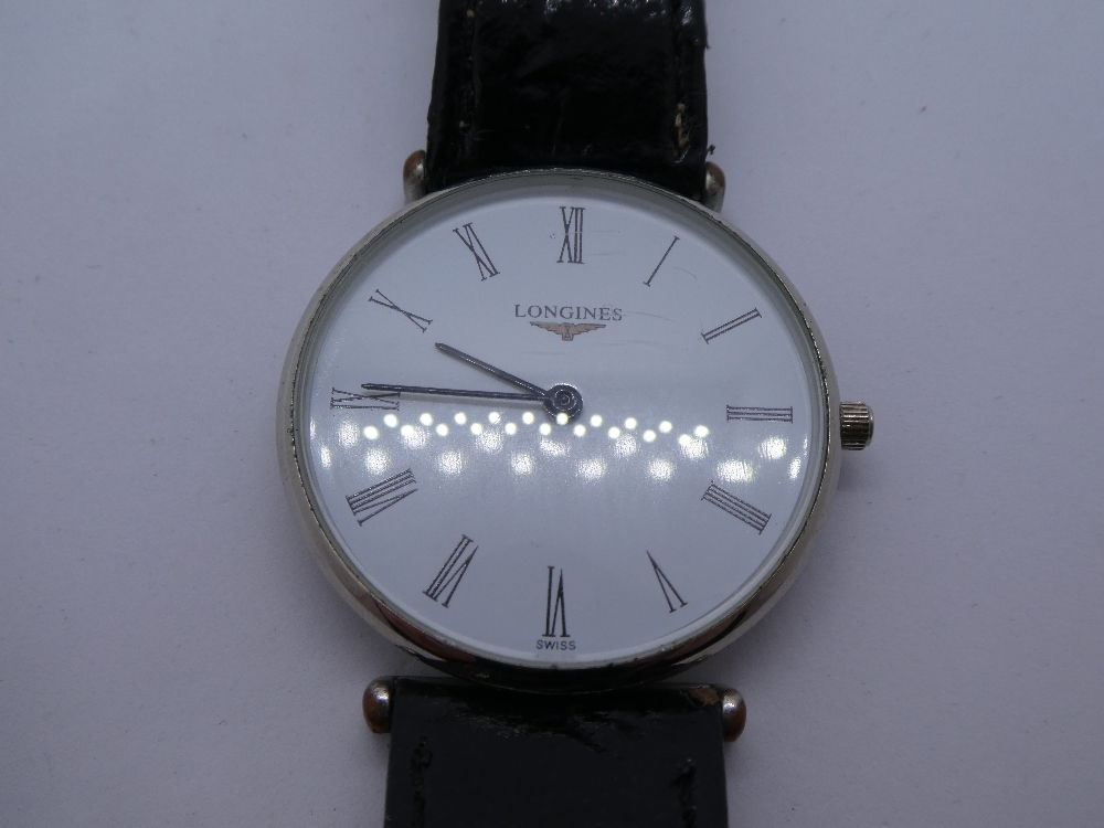 Vintage gent's LONGINES wristwatch, on black leather strap - Image 2 of 3