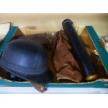 An Everoak motorcycle helmet, a case of drawing instruments and sundry