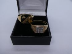 Two 9ct yellow gold gent's signet rings, size T/U, marked 375, weight approx 6g