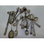 Silver and white metal items including various spoons, a silver penknife etc with silver gilt