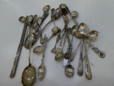 Silver and white metal items including various spoons, a silver penknife etc with silver gilt