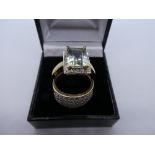 9K yellow gold dress ring set with cubic zirconias and square stone 9k gold dress ring, gross weight