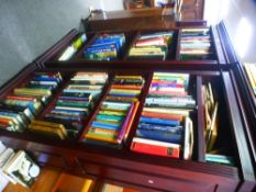 A pair of modern open bookcases with adjustable shelves, each 87 cms wide