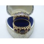 9ct yellow gold garnet set dress ring marked 375 and another, size T, weight approx 7.5g