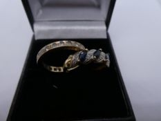 9ct yellow gold Sapphire and diamond chip dress ring, marked 375 and 9ct yellow gold eternity