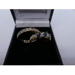 9ct yellow gold Sapphire and diamond chip dress ring, marked 375 and 9ct yellow gold eternity