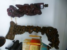 A Chinese carved wooden lamp of dragon and one other figural lamp