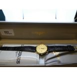 Vintage cased gent's LONGINES wristwatch, with 9ct yellow gold case, marked 375, 'FOR LONG SERVICE