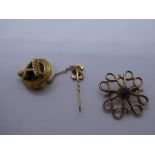 9ct yellow gold Avon brooch for coming 1st for Avon Sales and another brooch with safety chain, both