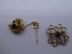 9ct yellow gold Avon brooch for coming 1st for Avon Sales and another brooch with safety chain, both